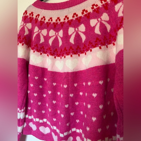 ๐ Pink Cece Hearts and bows cardigan sweater size Large ๐ - Picture 6 of 8